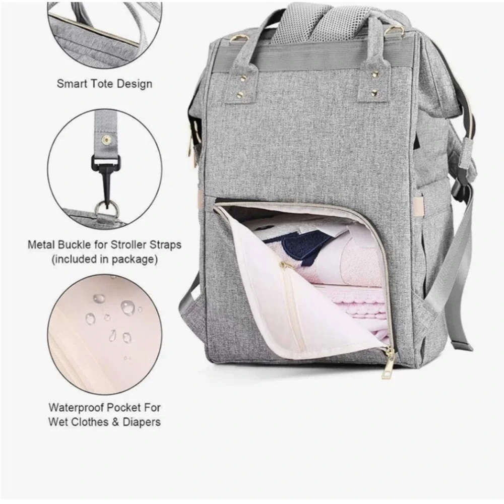 Mokaloo Gray Diaper Bag Backpack with USB Port
